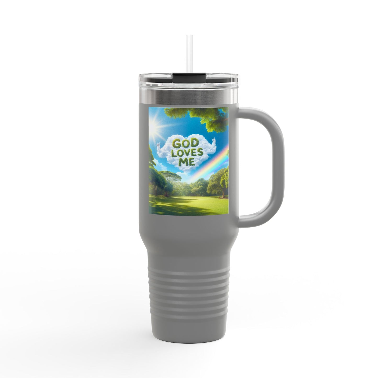 Inspirational Insulated Travel Mug, God Loves Me Mug, Motivational Coffee Tumbler, Eco-Friendly Travel Mug, Gift for Nature Lovers