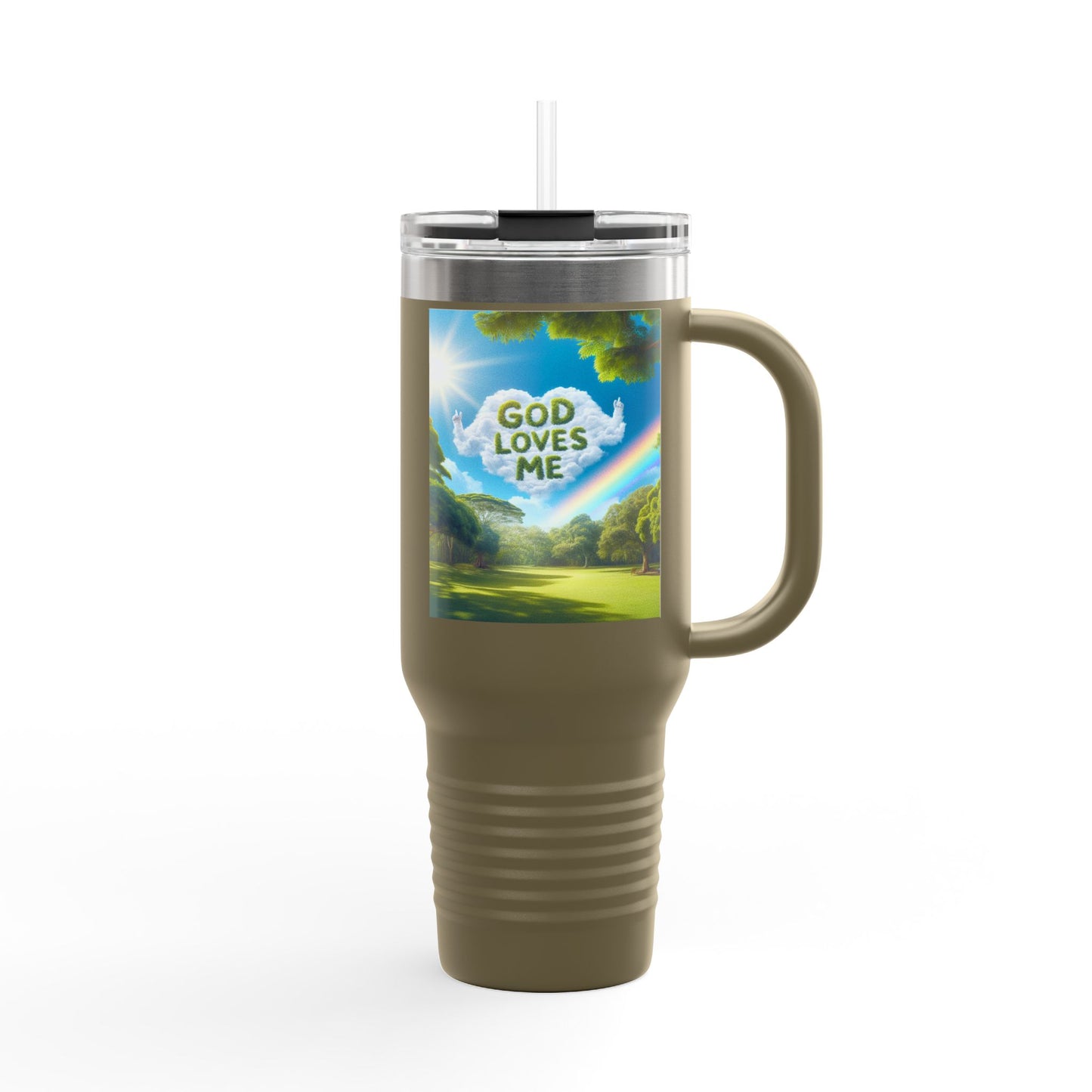 Inspirational Insulated Travel Mug, God Loves Me Mug, Motivational Coffee Tumbler, Eco-Friendly Travel Mug, Gift for Nature Lovers