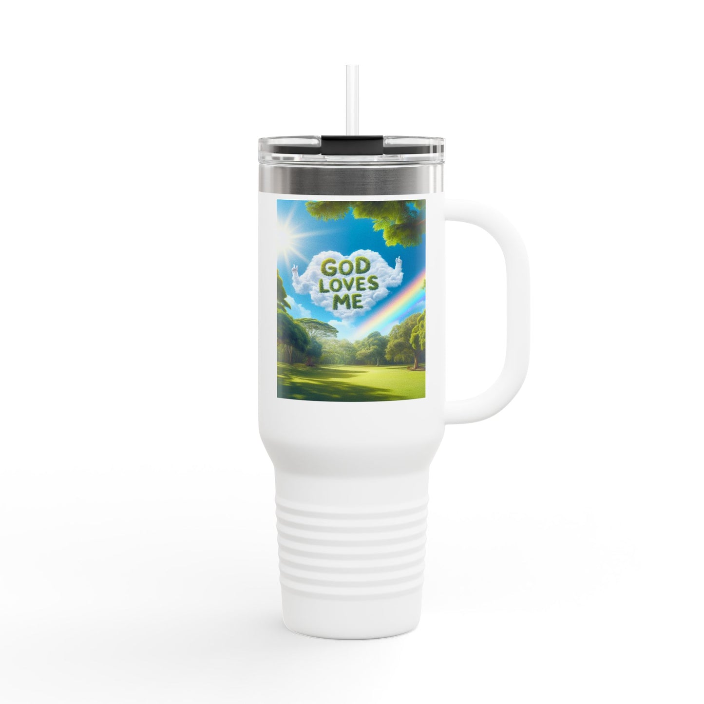 Inspirational Insulated Travel Mug, God Loves Me Mug, Motivational Coffee Tumbler, Eco-Friendly Travel Mug, Gift for Nature Lovers