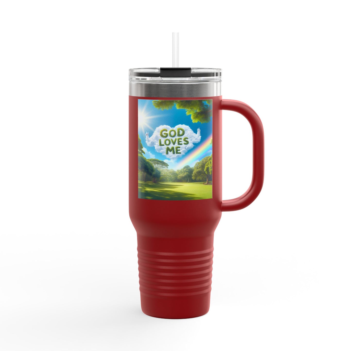 Inspirational Insulated Travel Mug, God Loves Me Mug, Motivational Coffee Tumbler, Eco-Friendly Travel Mug, Gift for Nature Lovers