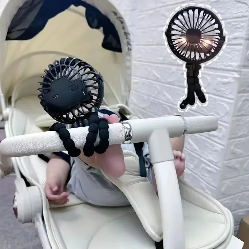 Baby Hand Held Mini Octopus Stroller Fan USB Charging Bladeless Small Folding Fan Mini Silent