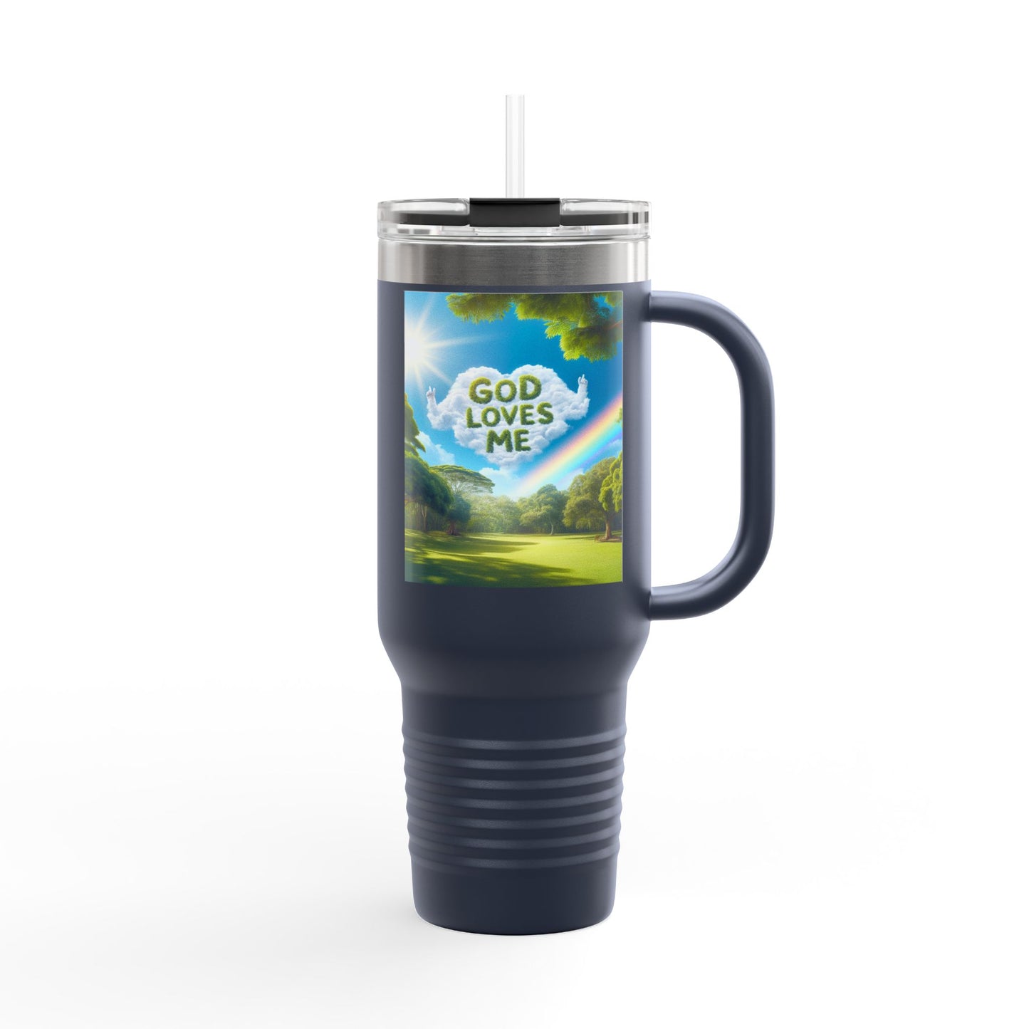 Inspirational Insulated Travel Mug, God Loves Me Mug, Motivational Coffee Tumbler, Eco-Friendly Travel Mug, Gift for Nature Lovers