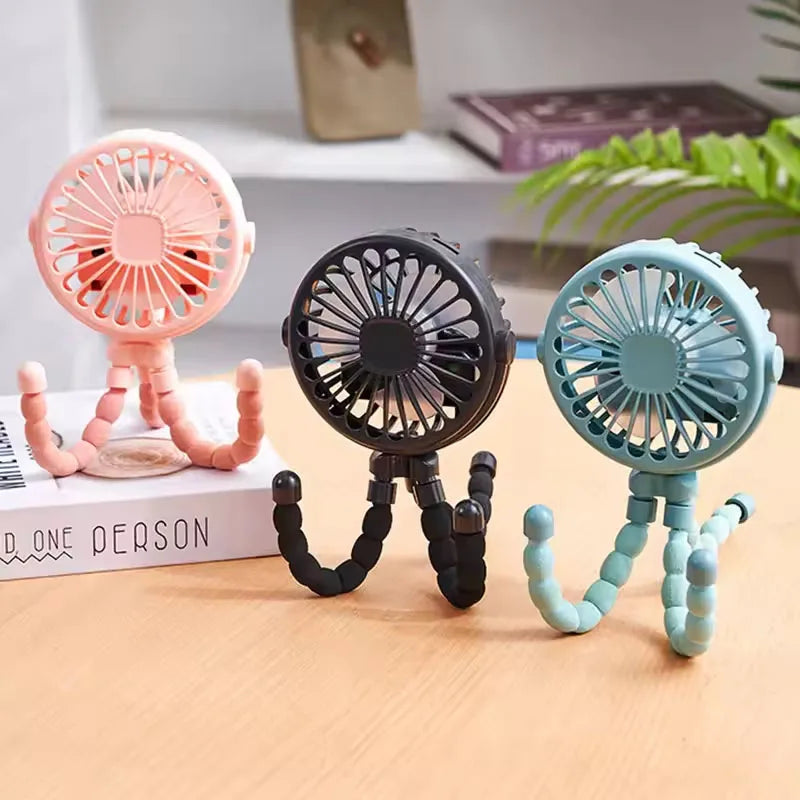 Baby Hand Held Mini Octopus Stroller Fan USB Charging Bladeless Small Folding Fan Mini Silent
