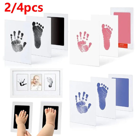 Baby Handprint Footprints Ink Pads 2/4pc Safe Non-toxic No-Touch Skin Inkless Inkpad Kit Souvenirs Gifts